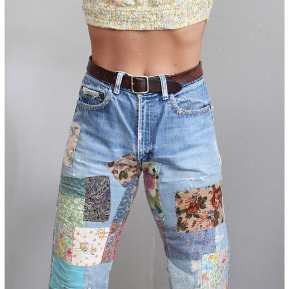 Early 1980s Vintage Levi's USA Made 505 Hand Patched Jeans Women's SM MD 31" 32" - Picture 2 of 11